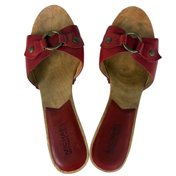 Michael Kors Red Leather Wooden Clogs – Size 10 – Y2K Retro - Picture 1 of 9